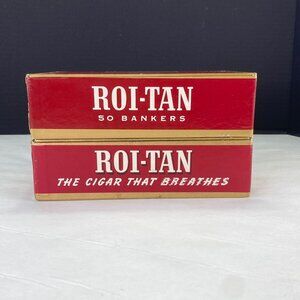 Vintage Roi Tan Bankers Cigar Boxes Lot of 2
